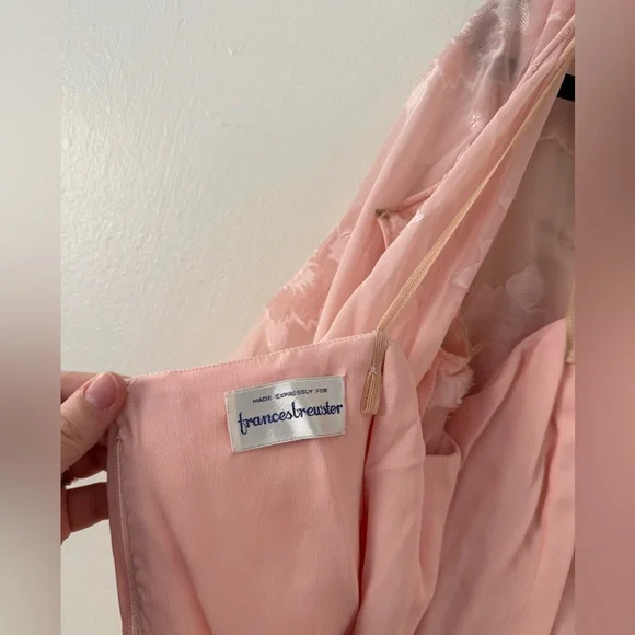 Vintage 80s Pink Silk Chiffon Frances Brewster Dress Sheer Floral Velvet Sz L/XL - Picture 5 of 15